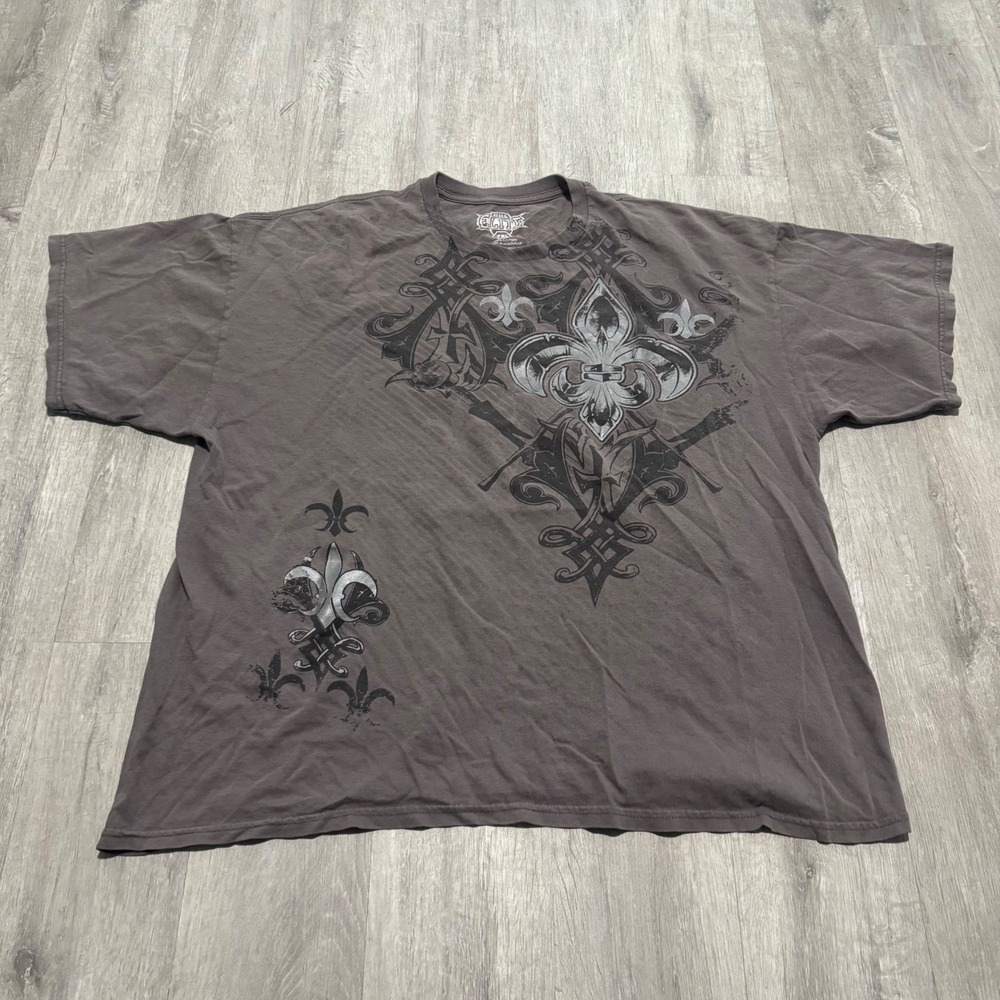 MMA Elite Mens 2XL Charcoal Gray Fleur De Lis Graphic T-Shirt Y2K MMA Style